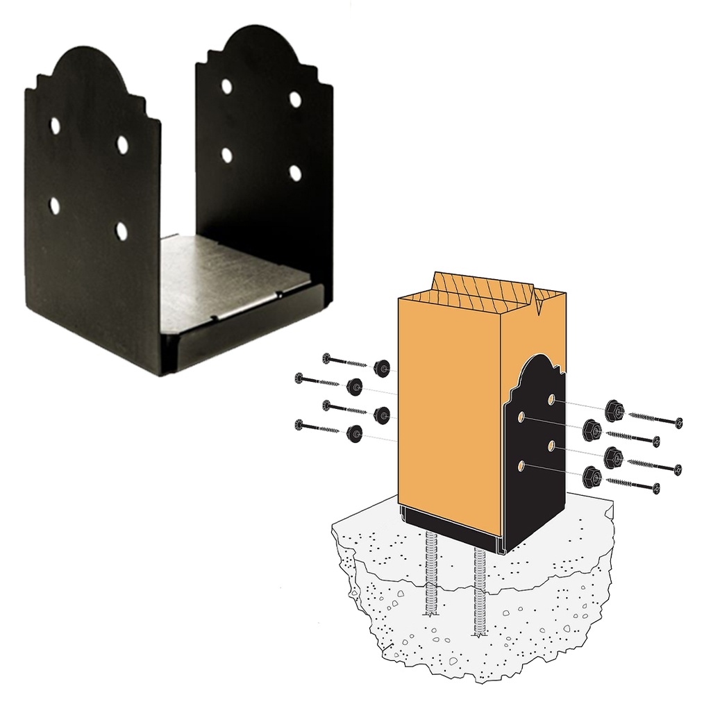 Outdoor Accents Mission Collection ZMAX, Black Powder-Coated Post Base for 8x8 Nominal Lumber