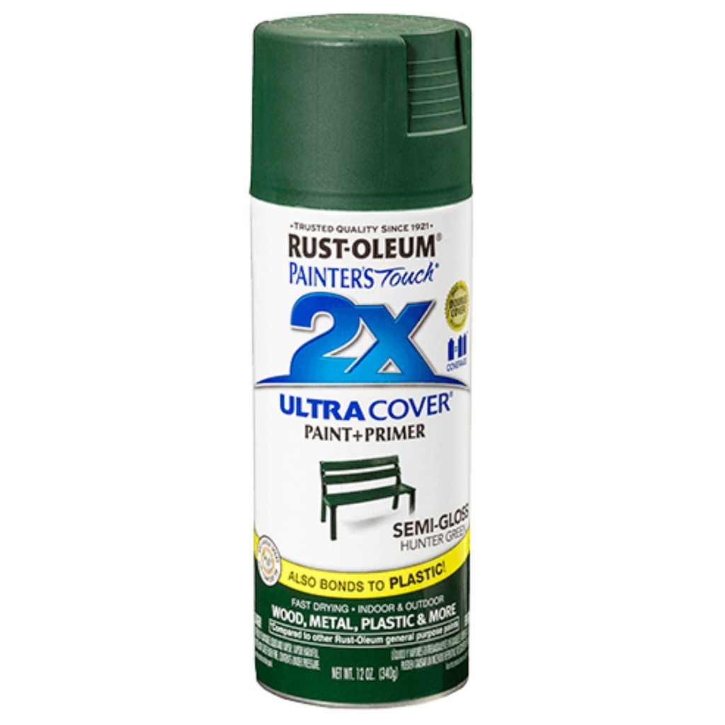 Rust-Oleum Painter's Touch 2X Ultra Cover Semi-Gloss Hunter Green Paint + Primer Spray Paint 12 Oz