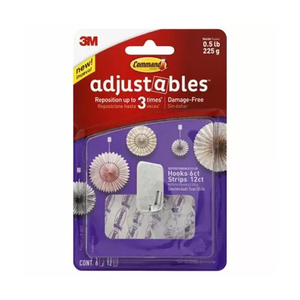 3M Command Adjustables Small Brushed Clear Plastic 6.75 in. L Hook 0.5 Lb 6 Pk