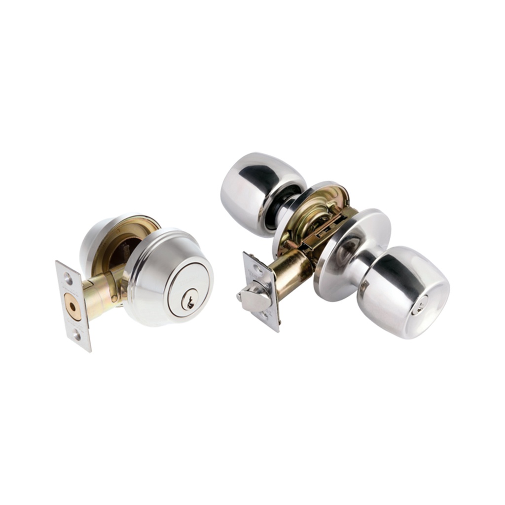 Toledo Double Cylinder Satin Nickel Doorknob Combo Set  3 Inches Length