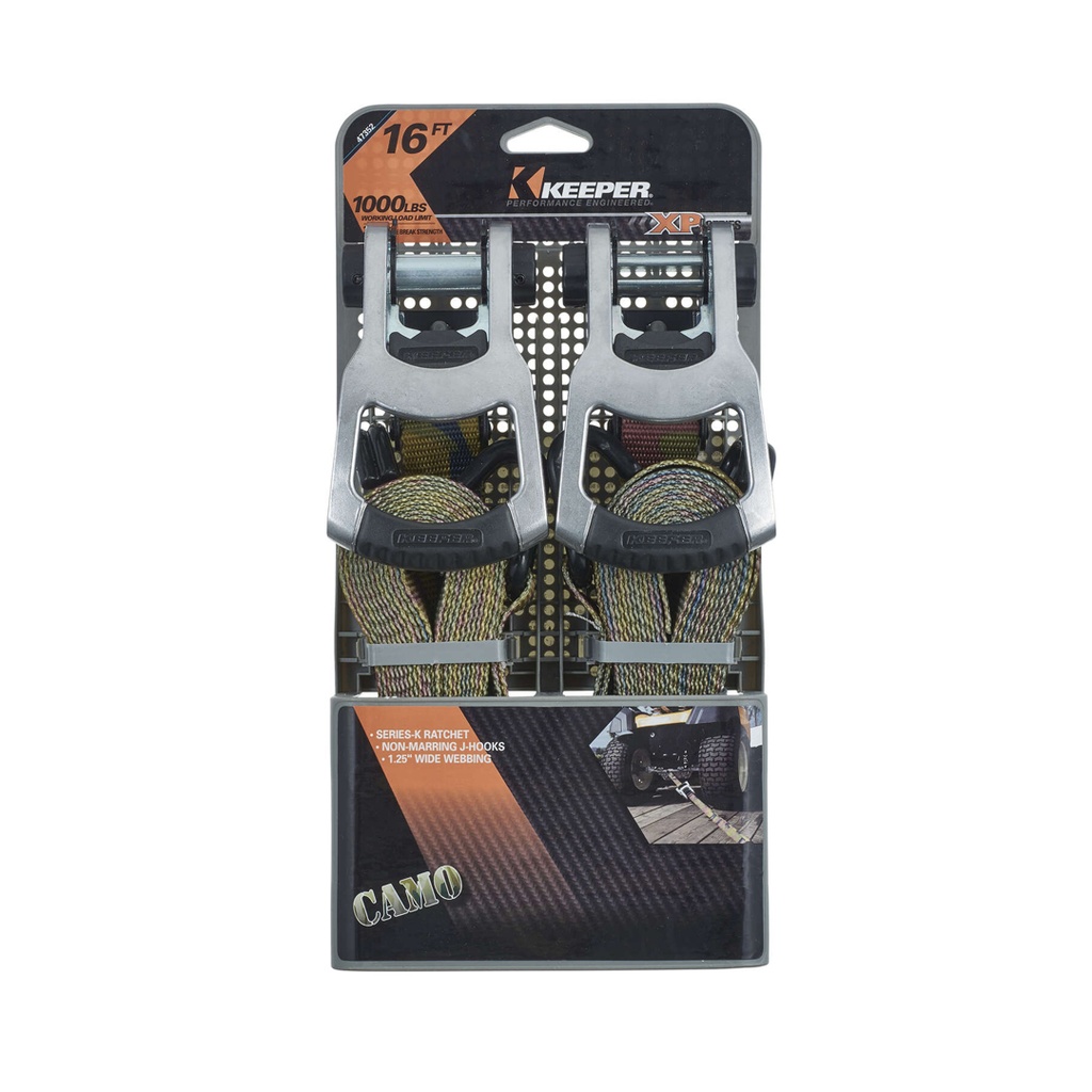 [8866782] Keeper 1.25 in. W X 16 Ft. L Camo Tie Down W/Ratchet 1000 Lb 2 Pk