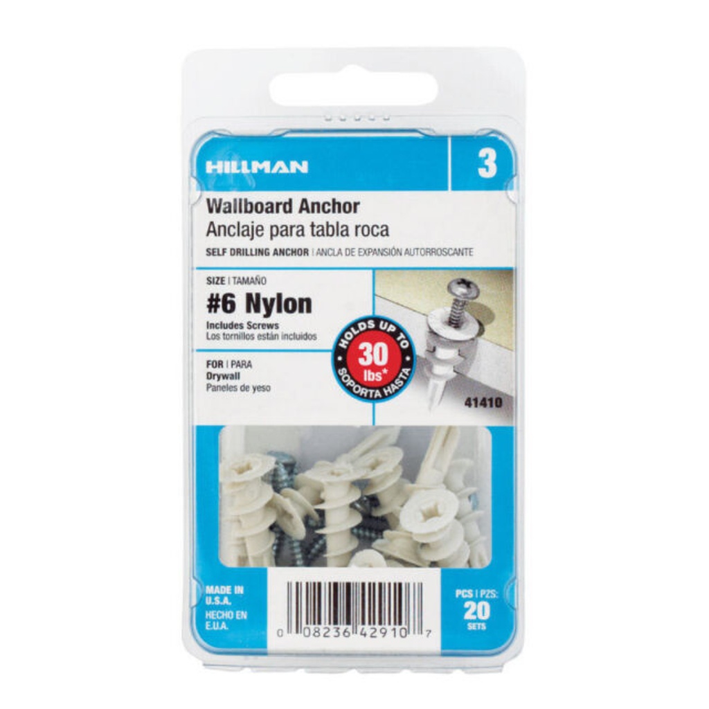 HILLMAN .138 in. D X 1.3 in. L Nylon Pan Head Drywall Anchor 20 Pc