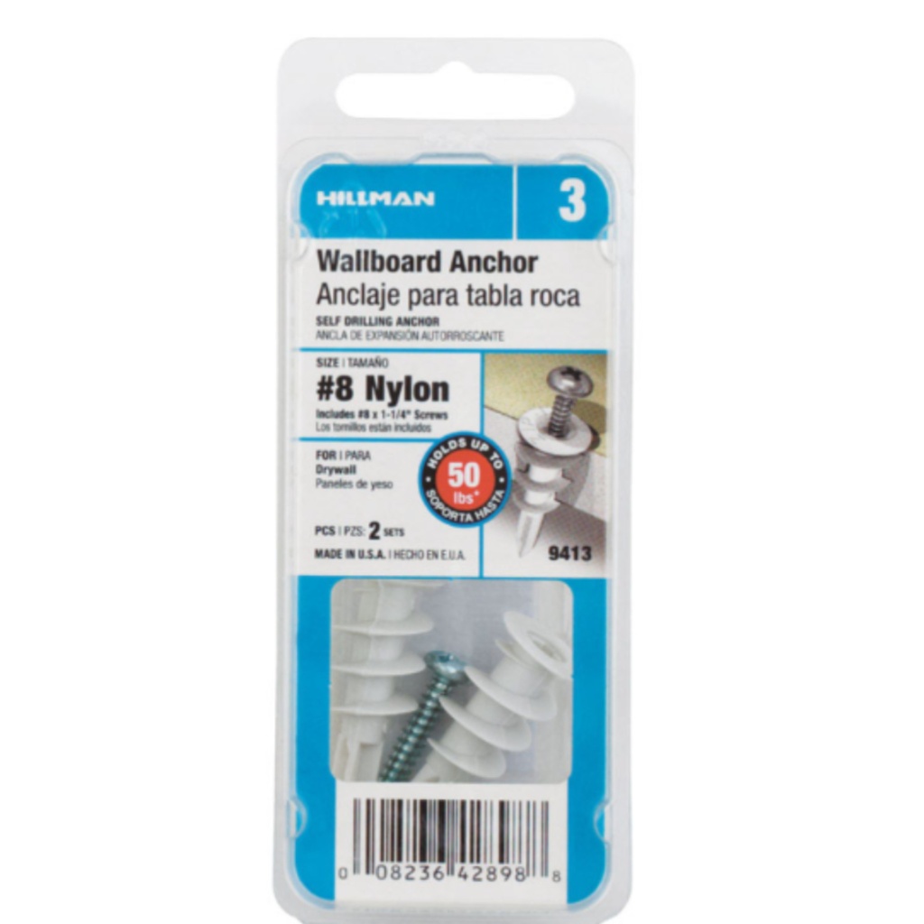 Hillman .164 in. Dia. X 1-1/4 in. L Nylon Pan Head Wallboard Anchors 2 Pack