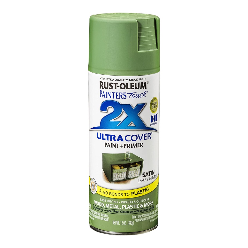 Rust-Oleum Painter's Touch 2X Ultra Cover Satin Leafy Green Paint+Primer Spray Paint 12 Oz