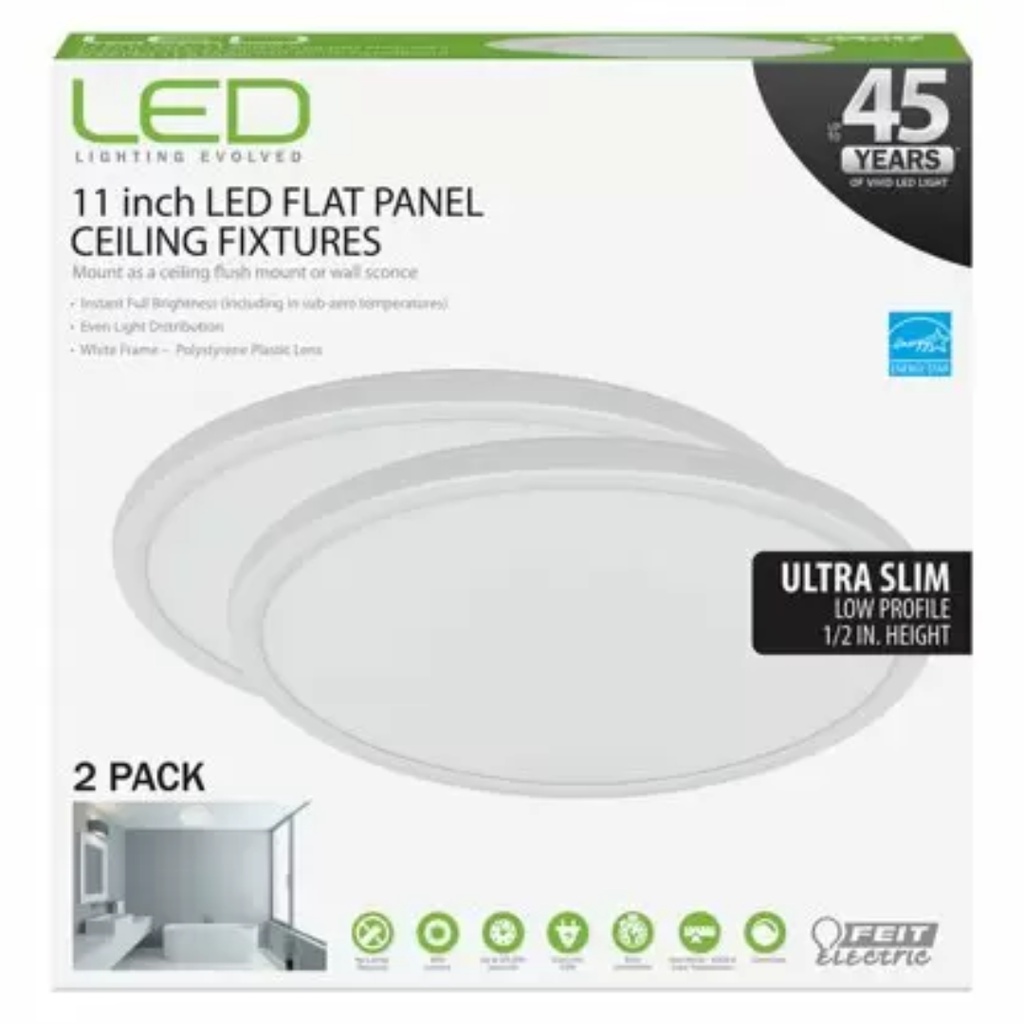 12-Watt 11 in. White Integrated LED Round Ceiling Panel Flush Mount (2-Pack)
