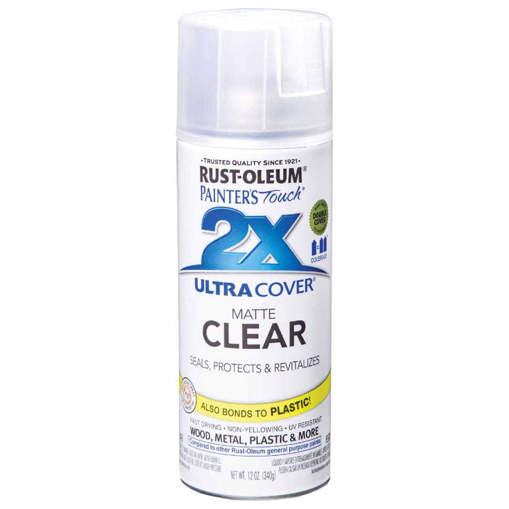 Rust-Oleum Painter's Touch 2X Ultra Cover Matte Clear Paint + Primer Spray Paint 12 Oz
