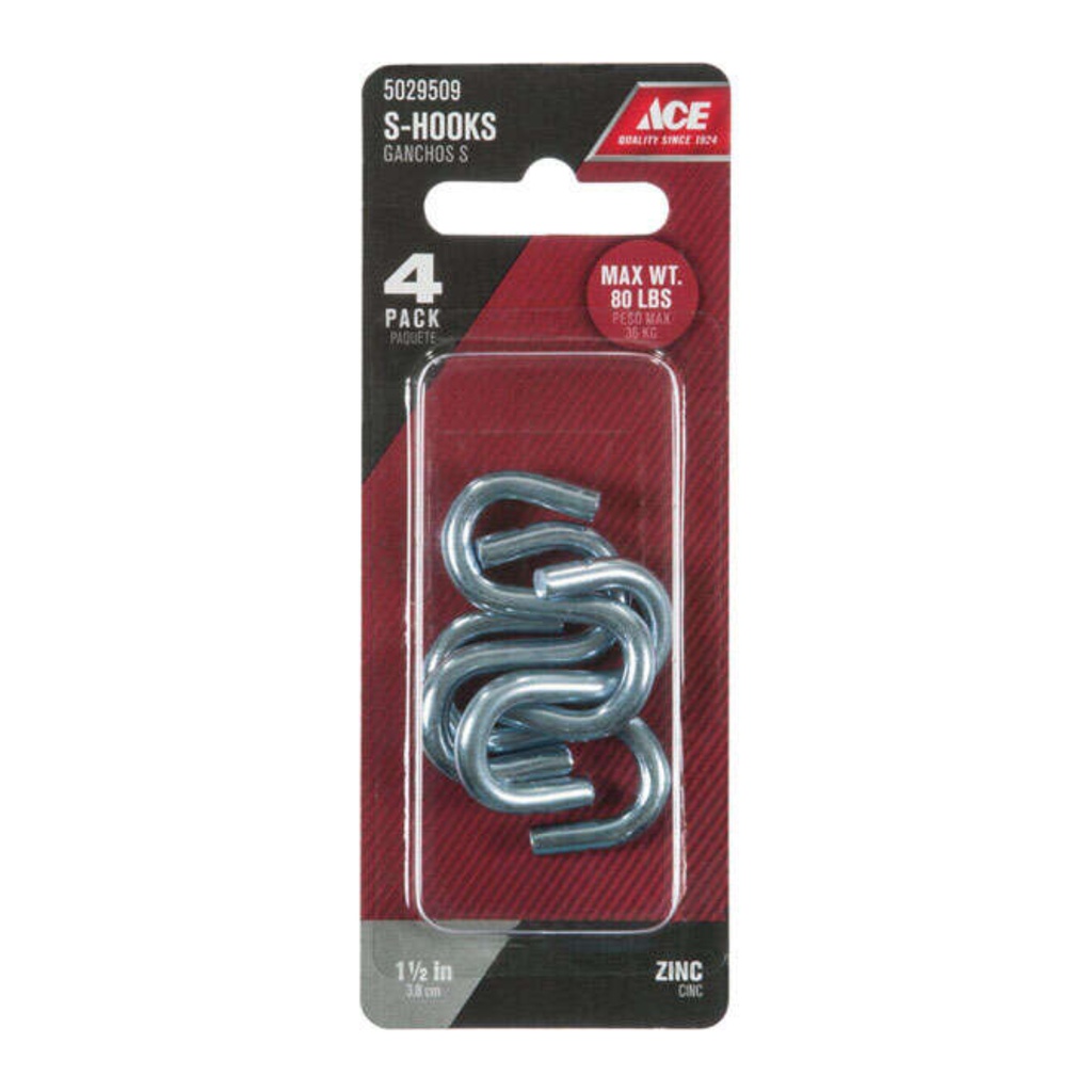 1-1/2  Heavy Duty  S  Hooks Ace Hooks and Eyes 5029509 Zinc Steel 082901135524