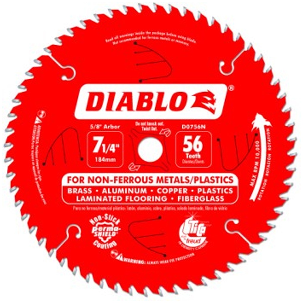 [D0756NA] Diablo 7-1/4 in. D X 5/8 in. TiCo Hi-Density Carbide Circular Saw Blade 56 Teeth 1 Pk