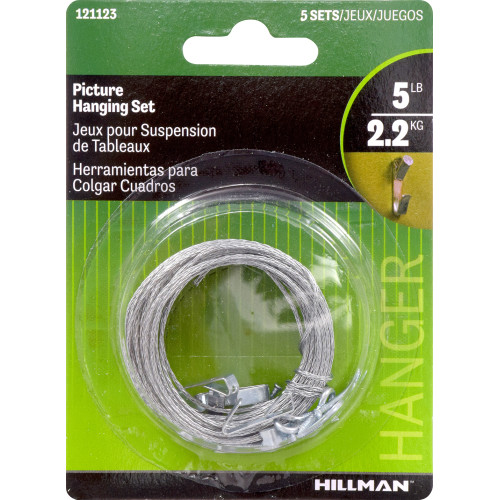Hillman AnchorWire Steel-Plated Steel Picture Hanging Set 5 Lb. 5 Pack Conventional
