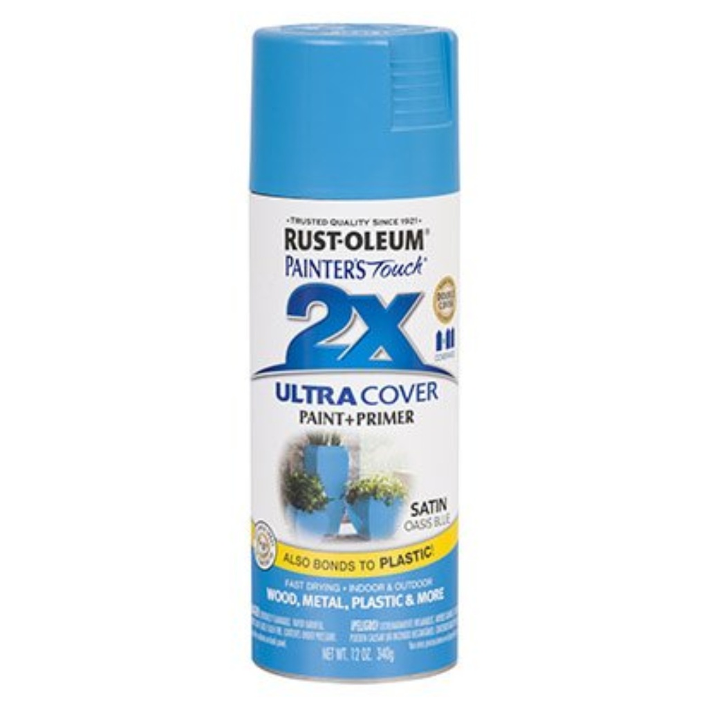 Rust-Oleum Painter's Touch 2X Ultra Cover Satin Oasis Blue Paint+Primer Spray Paint 12 Oz