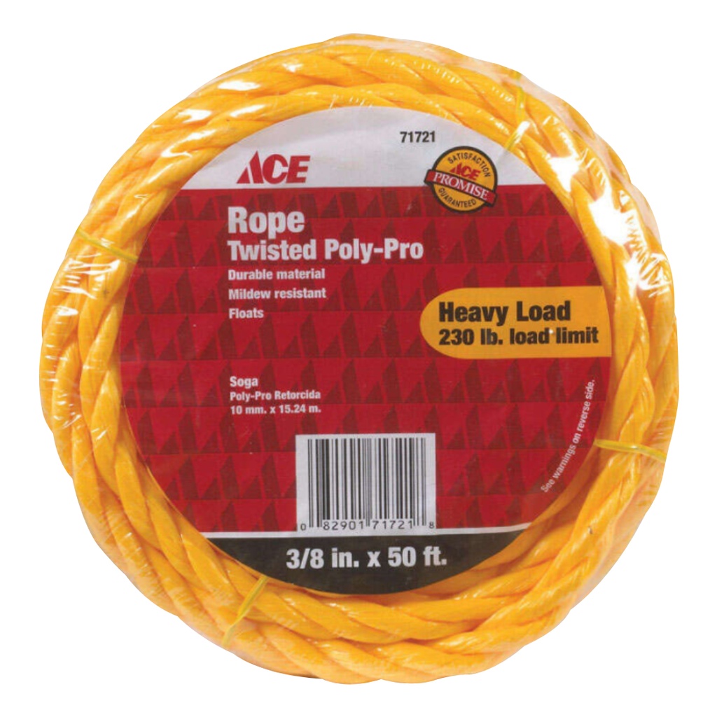 [71721] Ace 3/8 in. D X 50 Ft. L Yellow Twisted Poly Rope