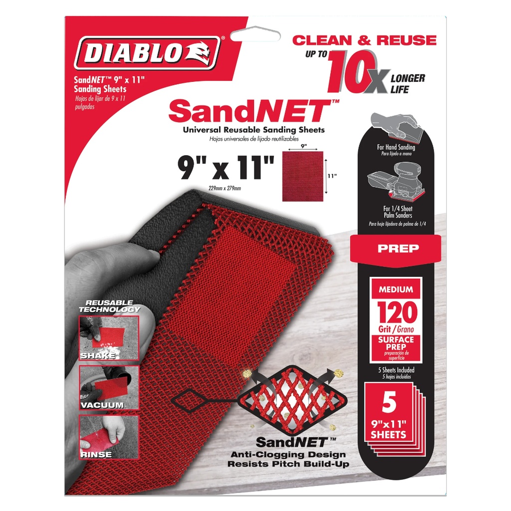 Diablo SandNet 11 in. L X 9 in. W 120 Grit Ceramic Sanding Sheet 5 Pk