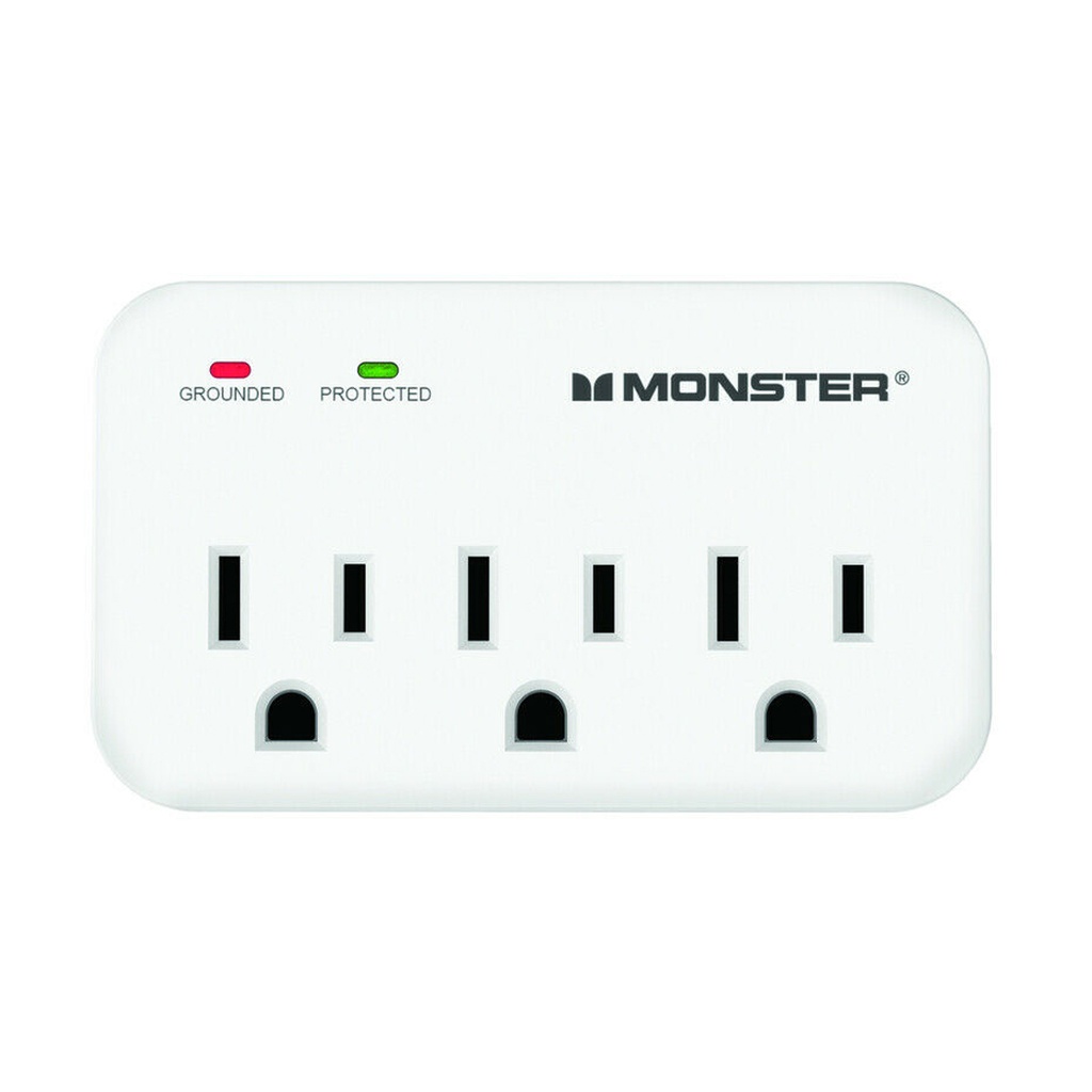 [3001113] Monster Just Power It up 0 Ft. L 3 Outlets Wall Tap Surge Protector White 1200 J