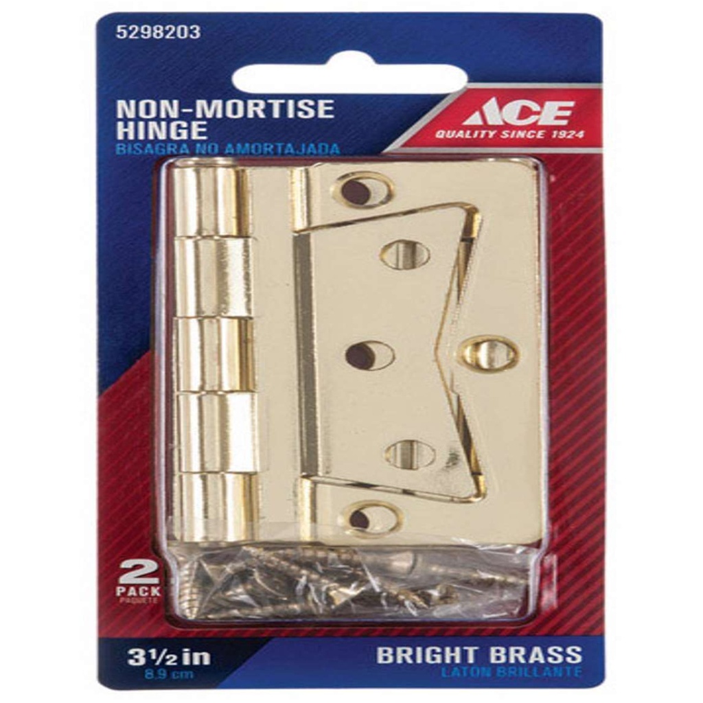 Ace 3-1/2 in. L Non-Mortise Hinge Bright Brass