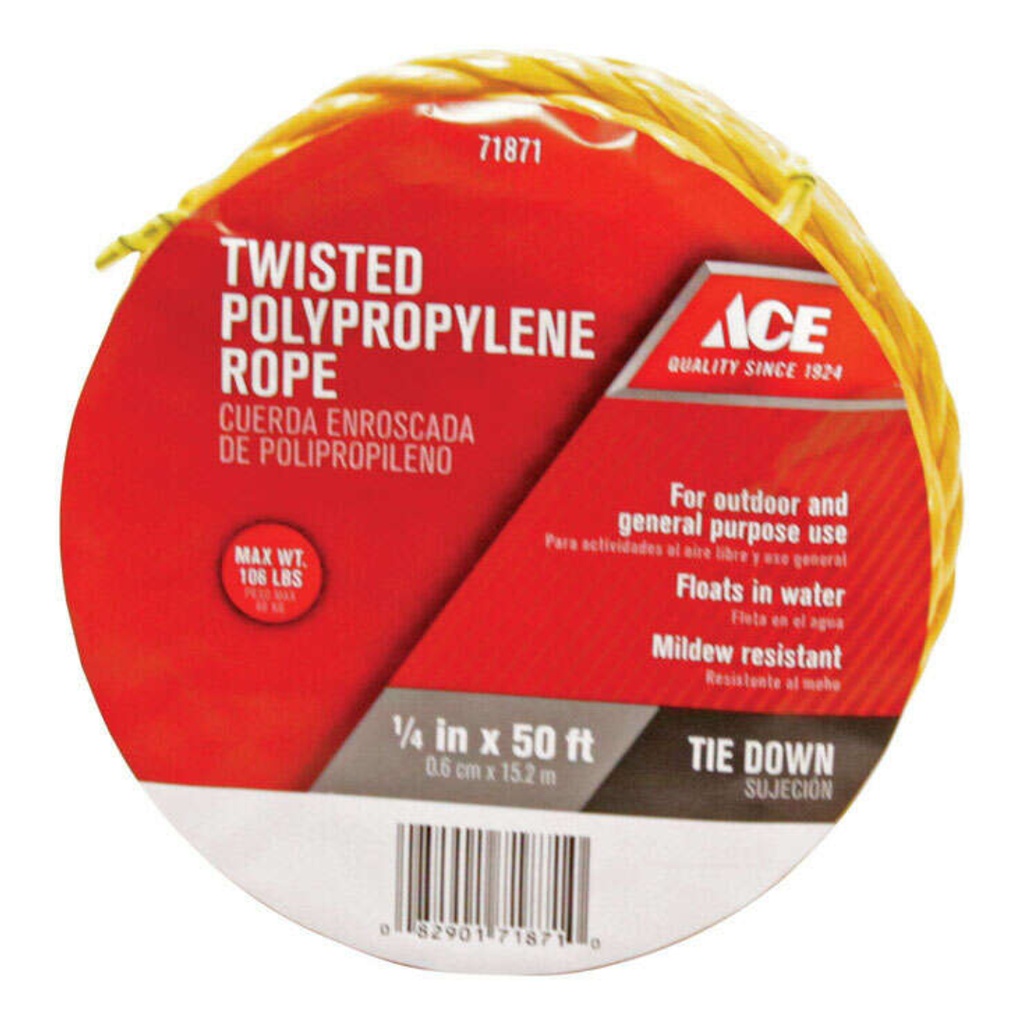 [71871] Ace 1/4 in. D X 50 Ft. L Yellow Twisted Poly Rope