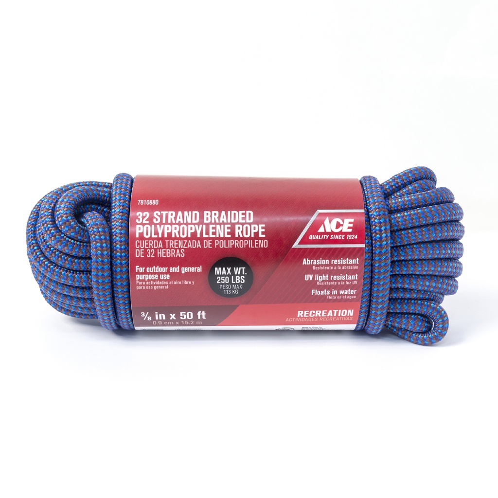 [7810880] Ace 3/8 in. D X 50 in. L Blue Diamond Braided Polypropylene Rope