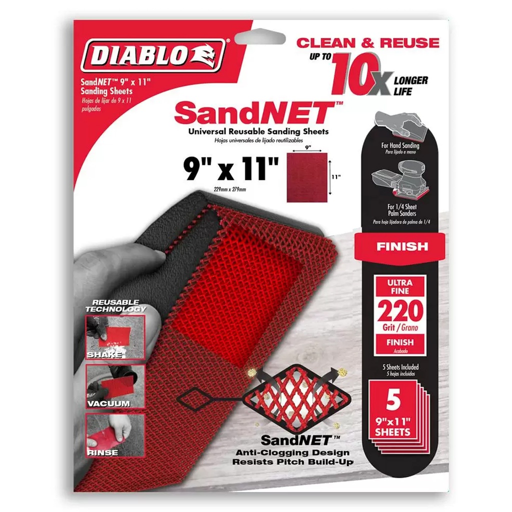Diablo SandNet 11 in. L X 9 in. W 220 Grit Ceramic Sanding Sheet 5 Pk