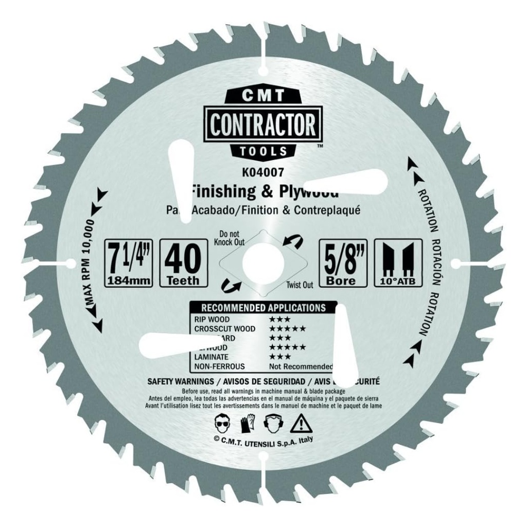 CMT Saw Blade K04007-X10 ITK Contractor Finishing 10/Pack, 7-1/4 X 40 Teeth, 10 ATB with 5/8-Inch Bore