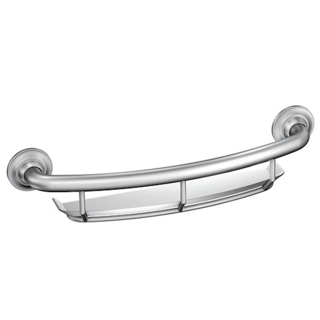Moen LR2356D 16" X 1" Grab Bar with Integrated Shelf from the Home Care Collection Chrome Bathroom Hardware and Accessories Bathroom Safety Equipment
