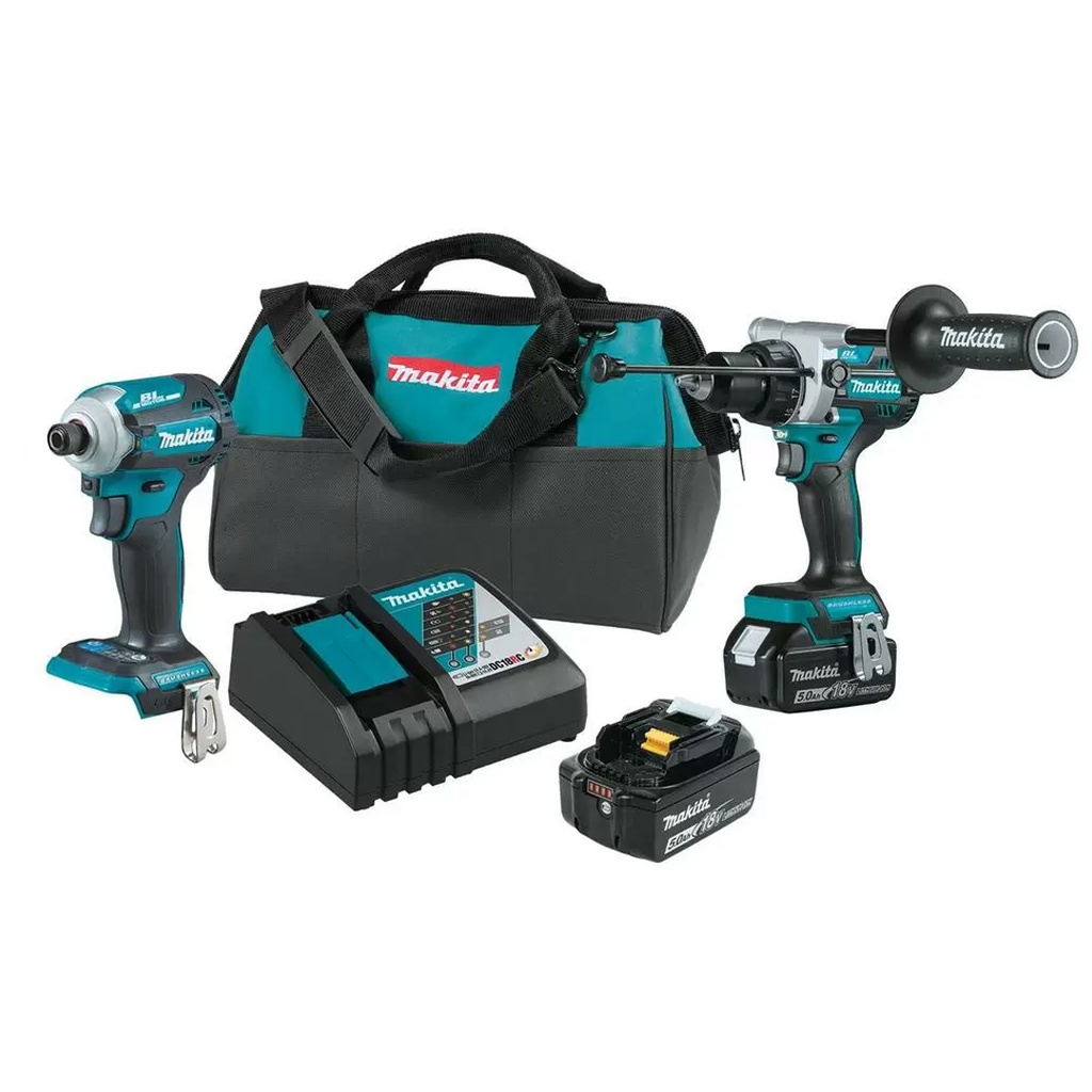 Makita 18V LXT Brushless Lithium-Ion 1/2 in. Cordless Hammer Drill Driver/ 4-Speed Impact Driver Combo Kit (5 Ah) - XT288T