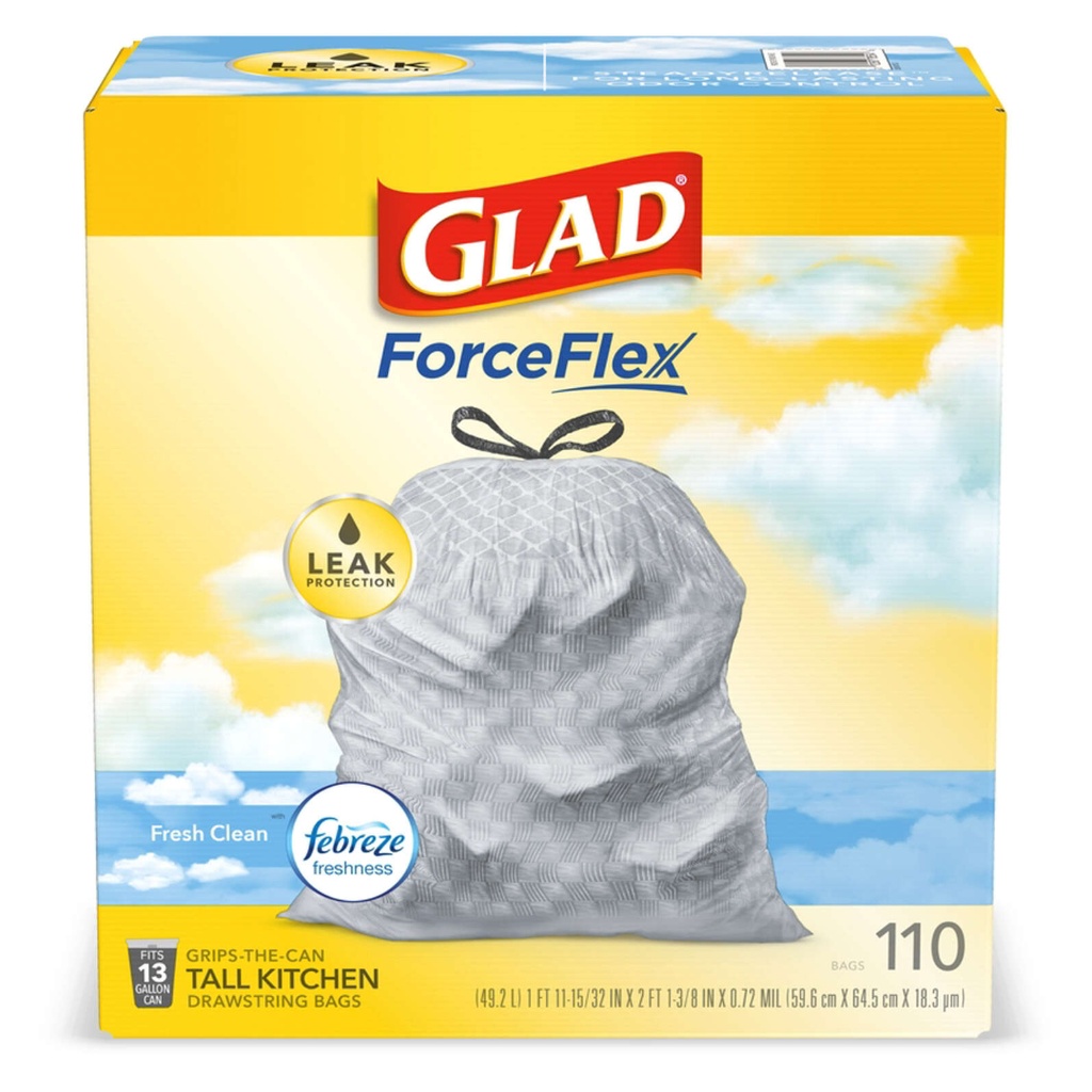 Glad Tall Kitchen Trash Bags, 13 Gal, 110 Ct