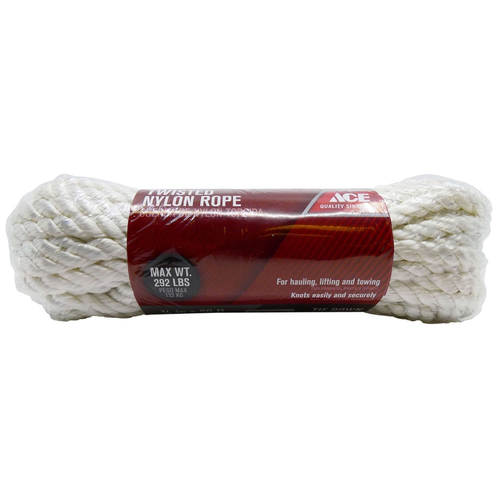 Ace 3/8 in. D X 50 Ft. L White Twisted Nylon Rope