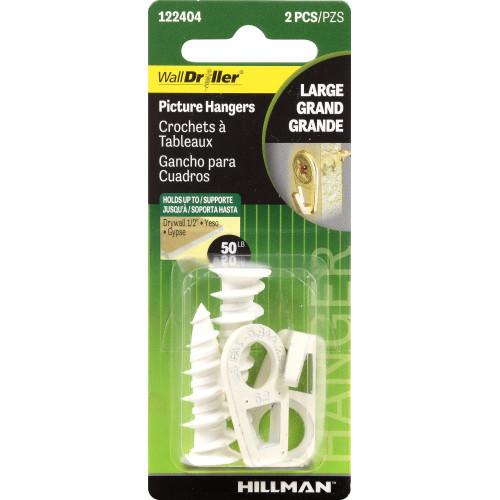Hillman WallDriller Brass-Plated Drywall Picture Hook 50 Lb. 2 Pack