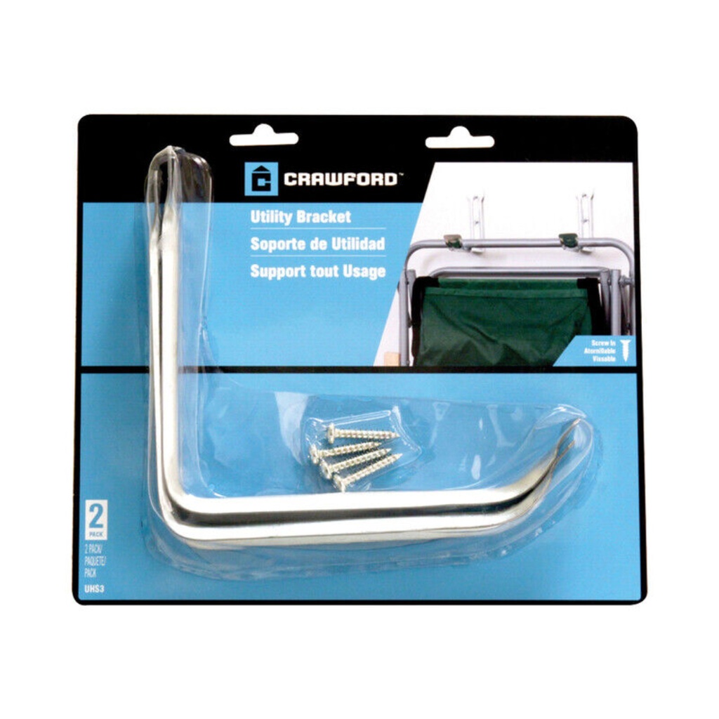 [5127485] Crawford 7.25 in. L Silver Zinc Medium Utility Ladder Hook 20 Lb. Cap. 2 Pk