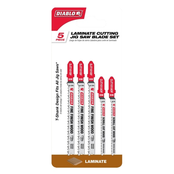 Diablo 0 in. Bi-Metal T-Shank Laminate Cutting Jig Saw Blade Set 10/20 TPI 5 Pc