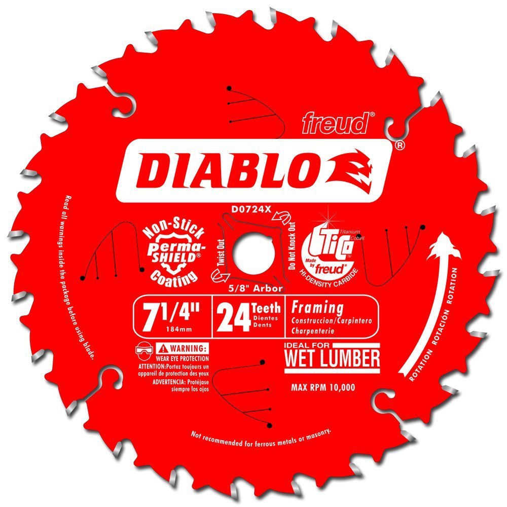 Diablo Tracking Point 7-1/4 in. D X 5/8 in. TiCo Hi-Density Carbide Saw Blade 24 Teeth 1 Pk