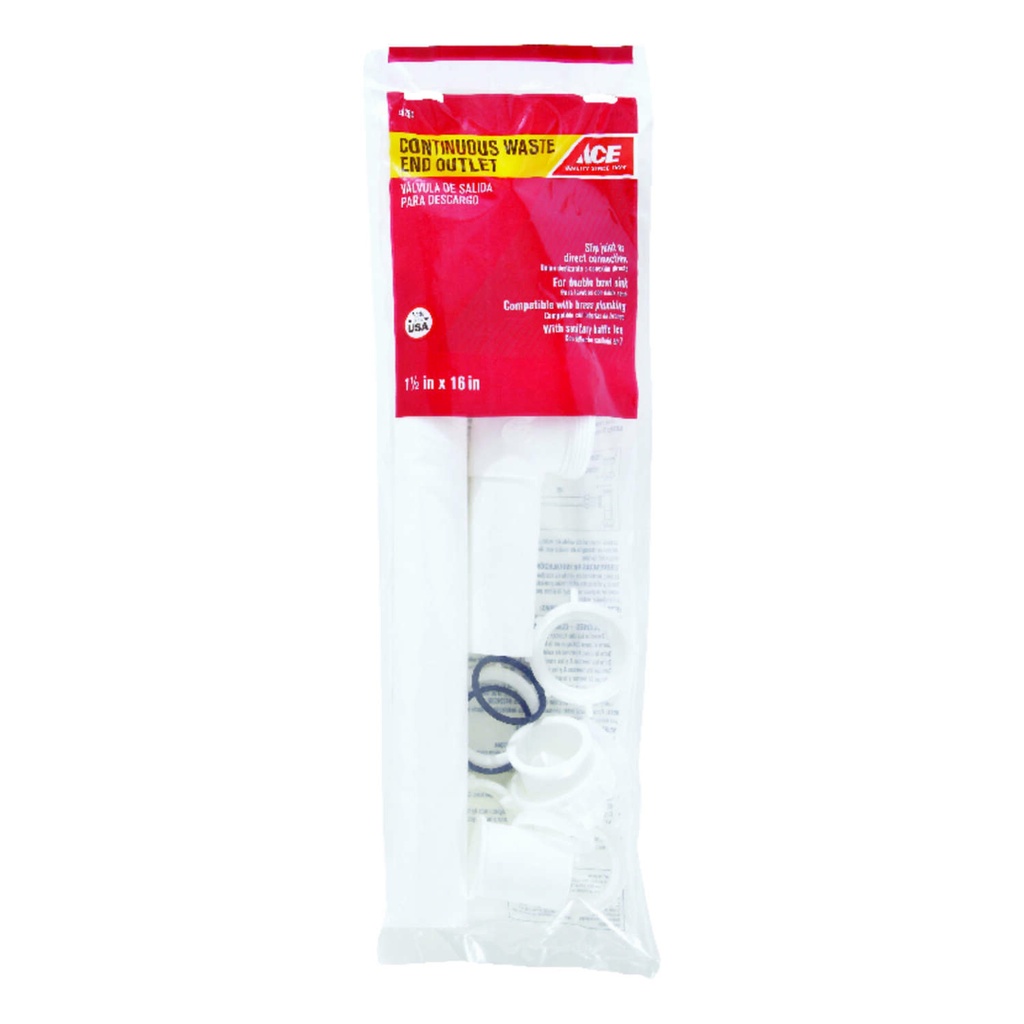 [48284] Ace 1-1/2 in. D X 16 in. L Plastic Continuous Waste Outlet