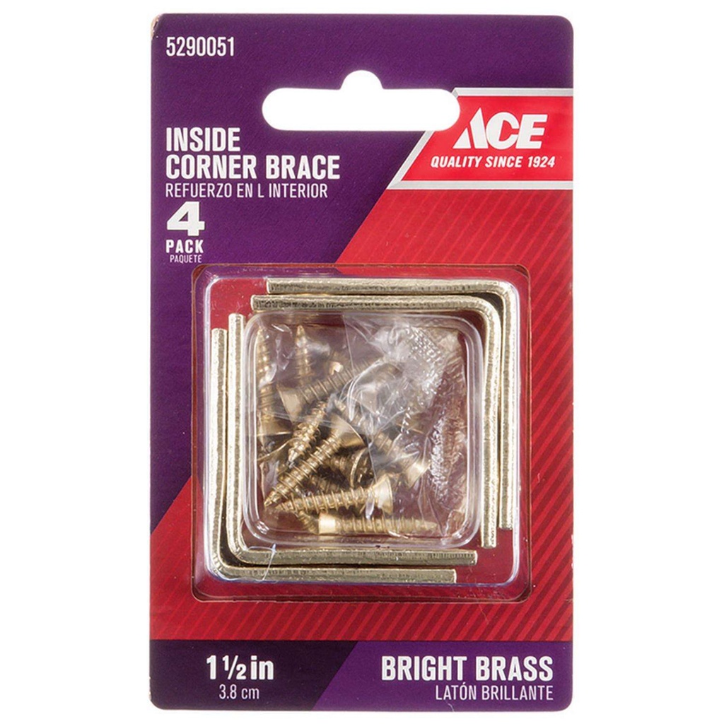 1-1/2 X 5/8  Bright Brass Inside  L  Corner Brace Ace Corner Mending Plates