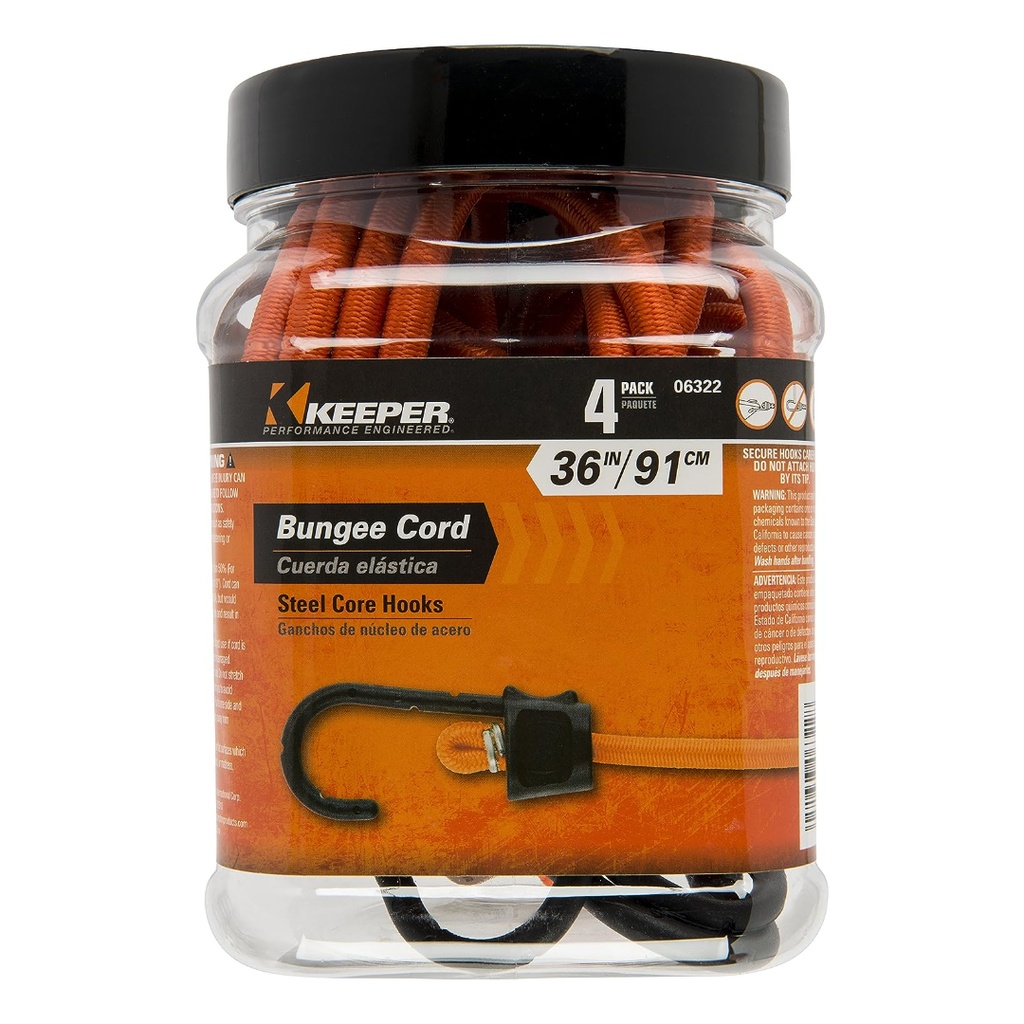 Keeper Black/Orange Bungee Cord 36 in. L X 0.374 in. 1 Pk