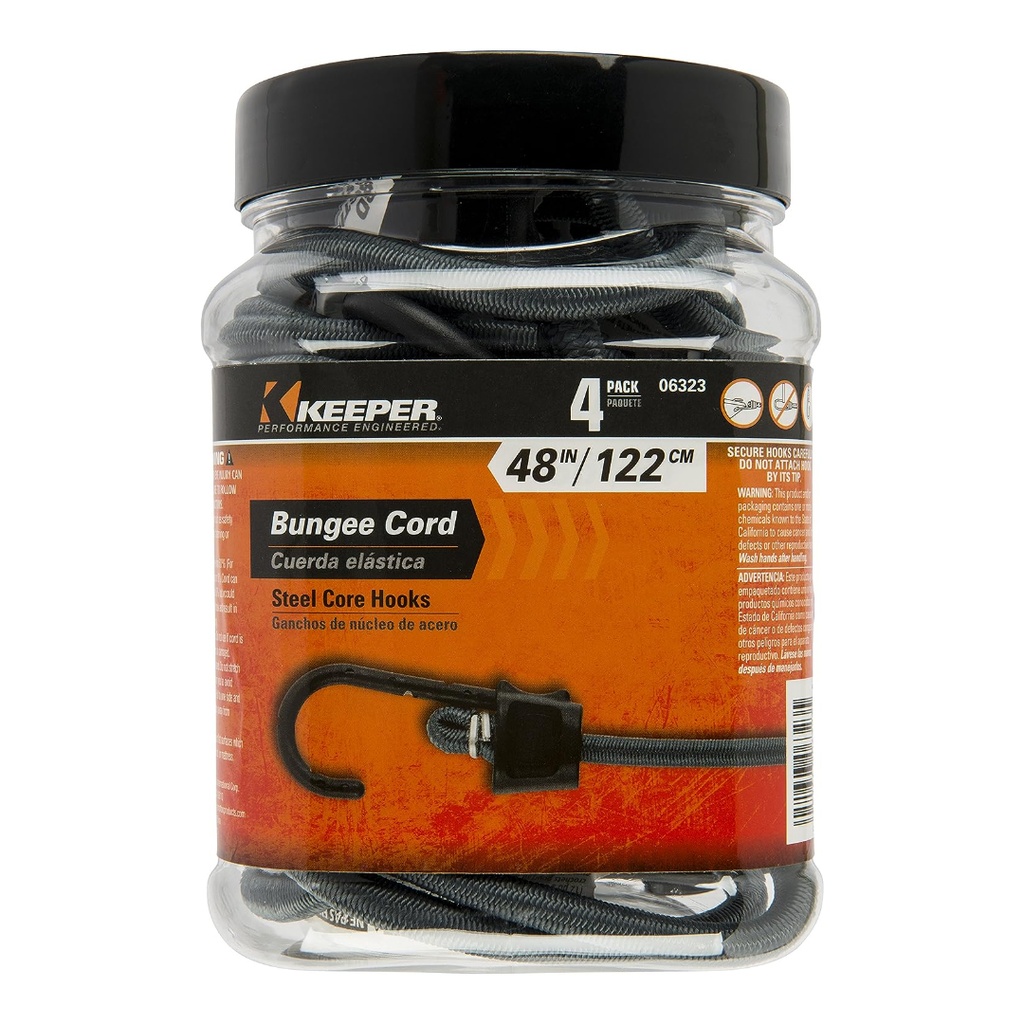 Keeper Black/Gray Bungee Cord 48 in. L X 0.374 in. 4 Pk