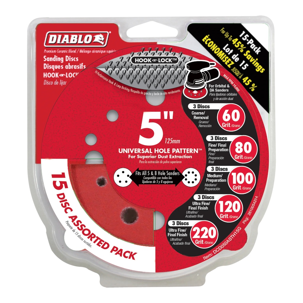 [DCD050ASTH15G] Diablo 5 in. L X 5 in. W Ceramic Blend Assorted Grit Assorted Drywall ROS Disk