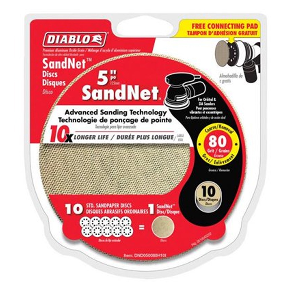 [DND050080H10I] Diablo SandNet 5 in. Ceramic Blend Hook and Lock Sanding Disc 80 Grit Coarse 10 Pk