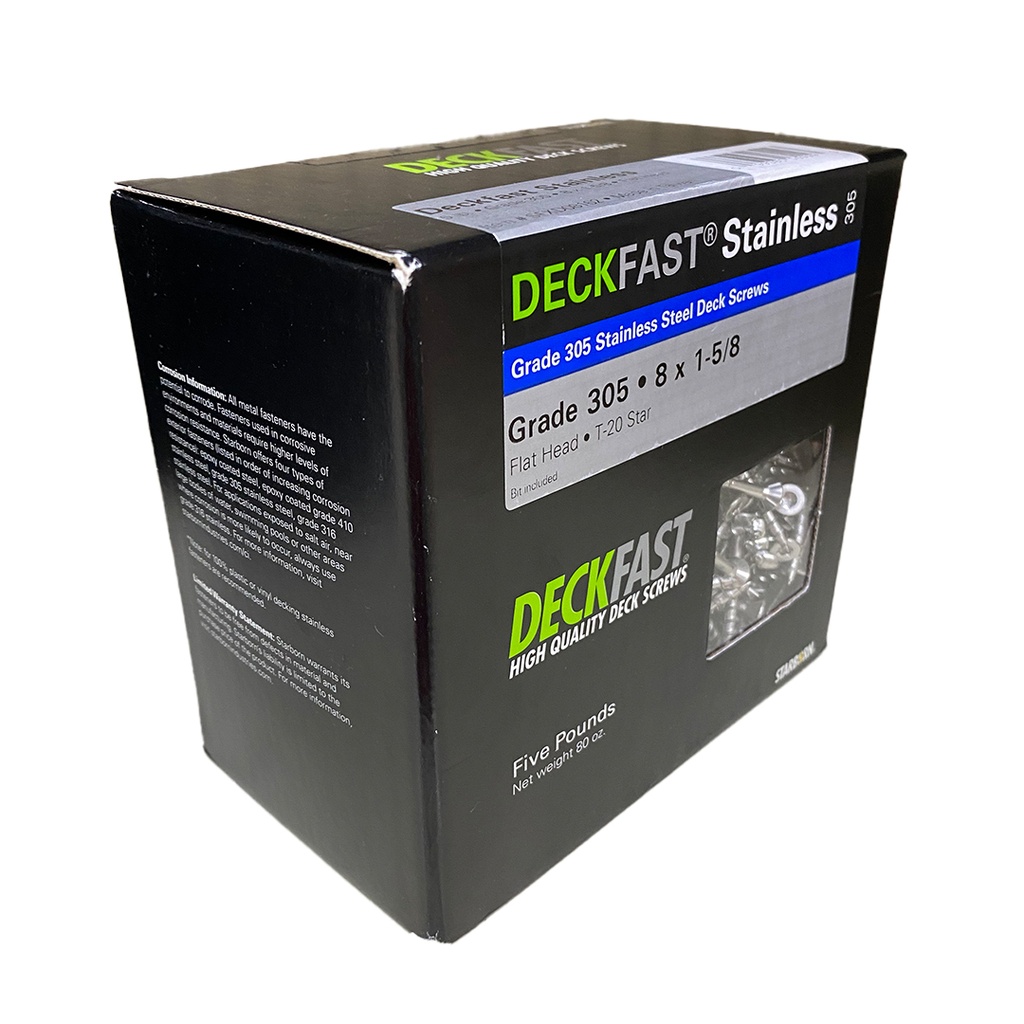 [SFXD08162] DECKFAST SS FLAT 8X15/8 TORX 5LB
