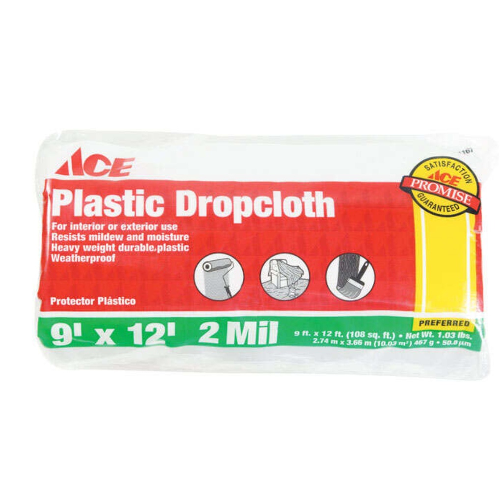 Ace Heavy Weight Plastic Drop Cloth 9 Ft. W X 12 Ft. L X 2 Mil
