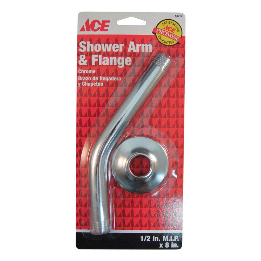 [43212] Ace Chrome Brass 8 in. Shower Arm and Flange