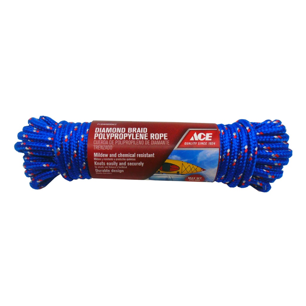 Ace 3/8 in. D X 50 Ft. L Assorted Diamond Braided Polypropylene Rope