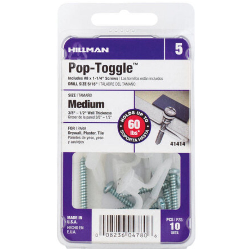 Hillman 3/8 in. Dia. X 1-1/4 in. L Zinc Pan Head Pop-Toggle Anchors 10 Pack