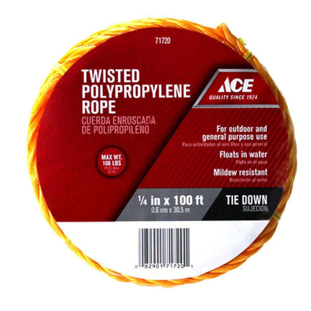 Ace 1/4 in. D X 100 Ft. L Yellow Twisted Poly Rope