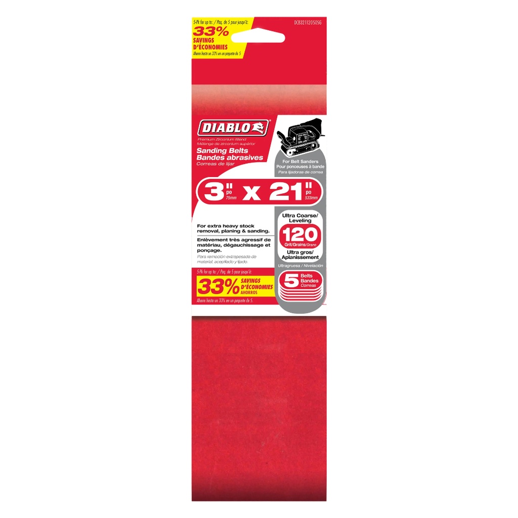 Diablo 21 in. L X 3 in. W Premium Zirconium Blend Sanding Belt 120 Grit Fine 5 Pk