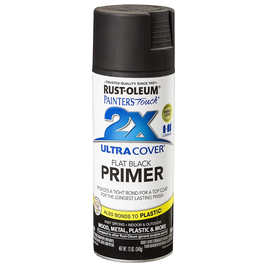 Rust-Oleum Painter's Touch 2X Ultra Cover Flat Black Paint + Primer Spray Paint 12 Oz
