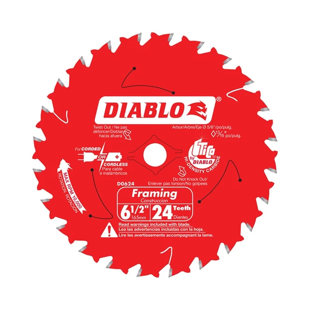 Diablo 6-1/2 in. Dia. X 5/8 in. TiCo Hi-Density Carbide Framing Blade 24 Teeth 1 Pc.