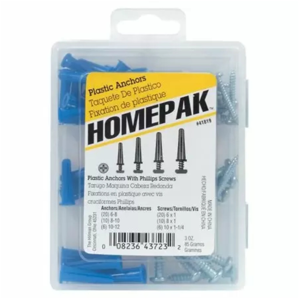 [41819] HILLMAN Homepak Assorted in. D X Assorted in. L Plastic/Steel Phillips Head Anchor Kit 72 Pc