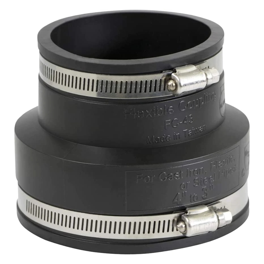 Supply Giant 6I58 Flexible Pvc Reducing Coupling with Stainless Steel Clamps, 4" X 3", Black
