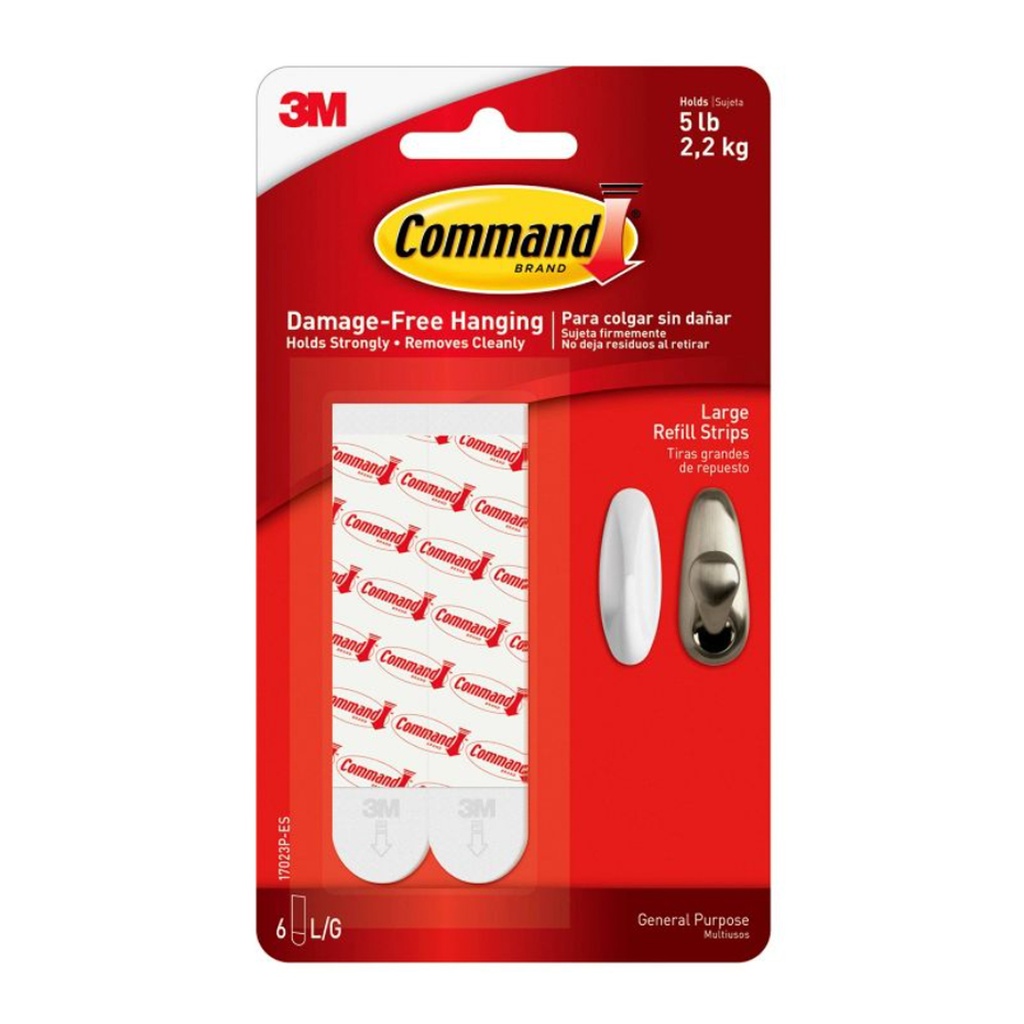 3M Command Large Foam Refill Strips 3.65 in. L 6 Pack