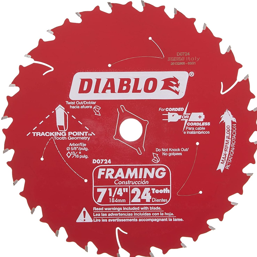 [D0724DA] Diablo Freud D0724DA Demo Demon 7-1/4' X 24-Tooth Circular Saw Blades (10 Pack) in Red