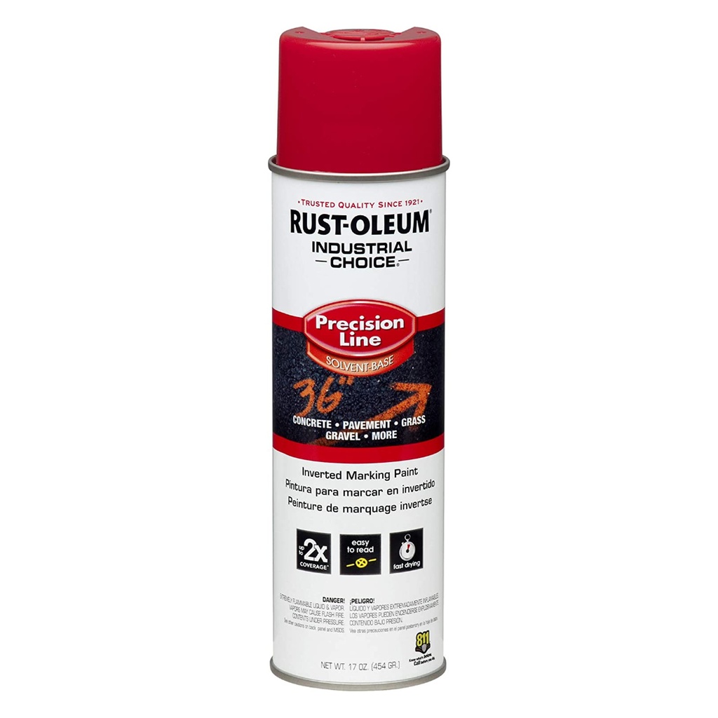 [1804798] Rust-Oleum Industrial Choice M1600 System 17 Oz. Aerosol Can Solvent-Based Precision Line Marking Paint - Flat Red (12/Carton) - 203029V